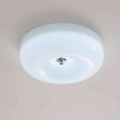 LED Flush Mount Light Fixture Chrome Textured Glass Shade Integrated Lighting 16 in Round Low Profile for Bedroom Living Room Dining Room Co