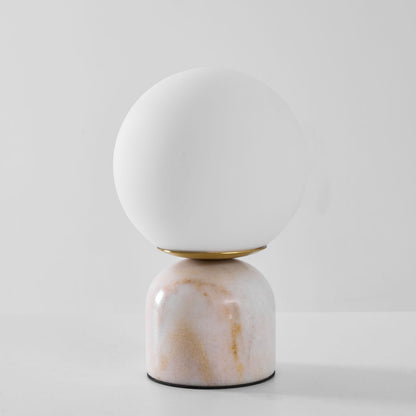 Spherical Glass Globe Accent Lamp with Natural Stone Base for Desk, Nightstand & Side Table | Modern Minimalist Home Lighting Fixture