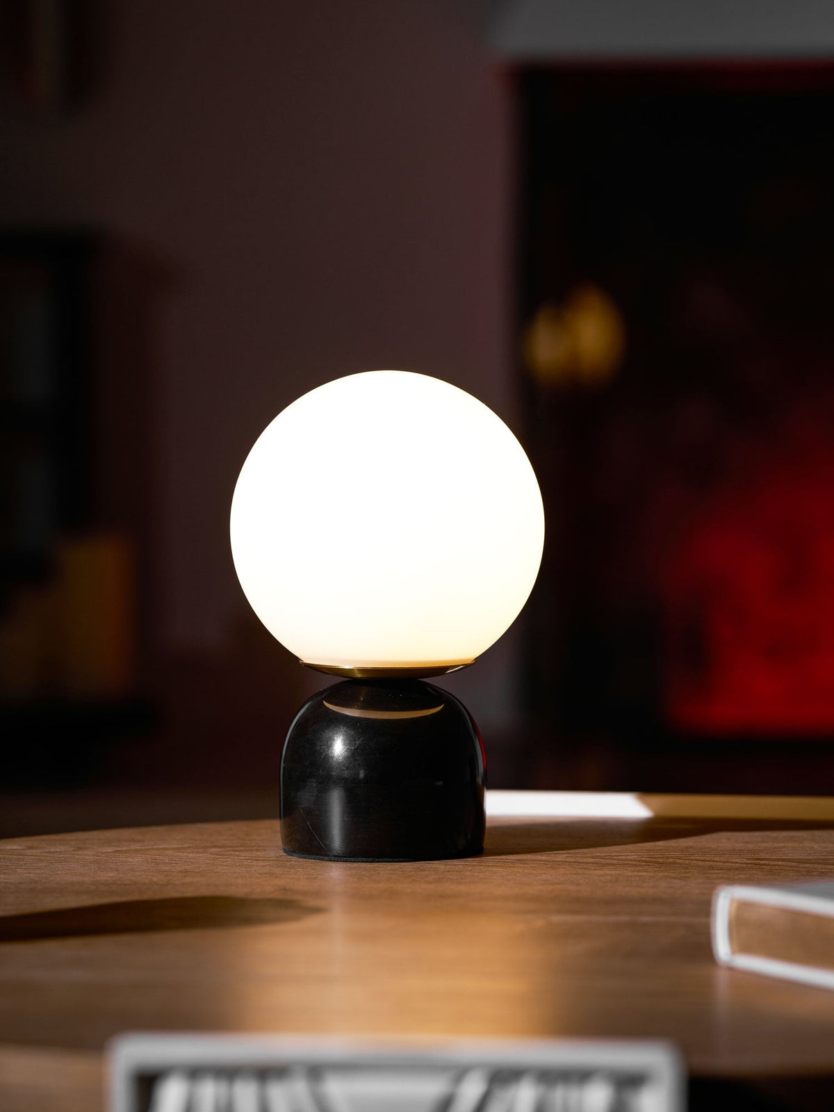 Spherical Glass Globe Accent Lamp with Natural Stone Base for Desk, Nightstand & Side Table | Modern Minimalist Home Lighting Fixture