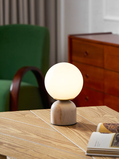 Spherical Glass Globe Accent Lamp with Natural Stone Base for Desk, Nightstand & Side Table | Modern Minimalist Home Lighting Fixture