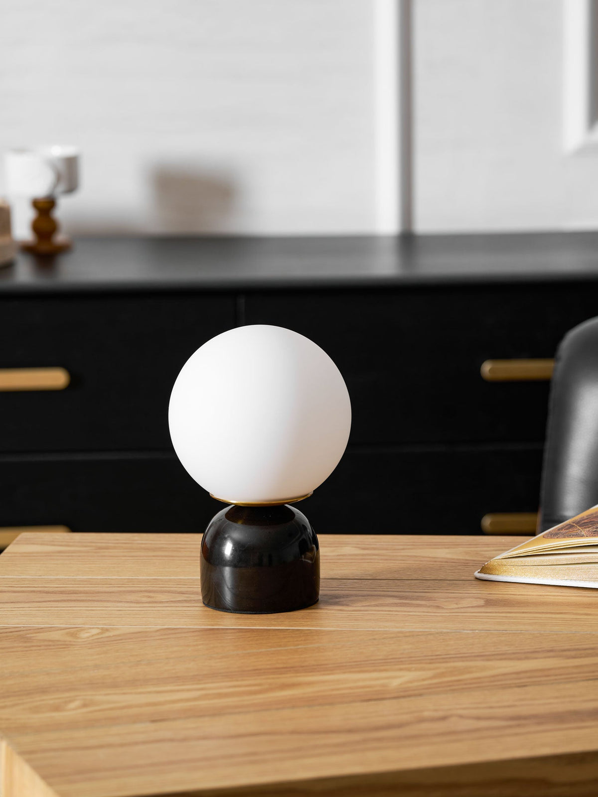 Spherical Glass Globe Accent Lamp with Natural Stone Base for Desk, Nightstand & Side Table | Modern Minimalist Home Lighting Fixture
