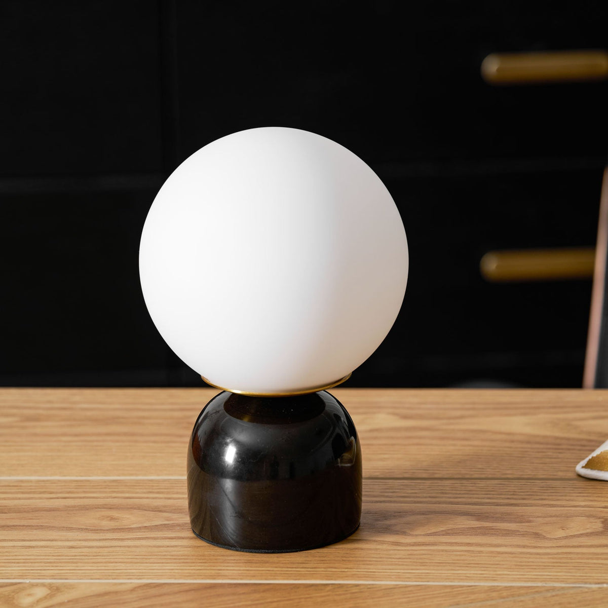 Spherical Glass Globe Accent Lamp with Natural Stone Base for Desk, Nightstand & Side Table | Modern Minimalist Home Lighting Fixture