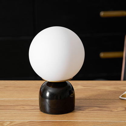 Spherical Glass Globe Accent Lamp with Natural Stone Base for Desk, Nightstand & Side Table | Modern Minimalist Home Lighting Fixture