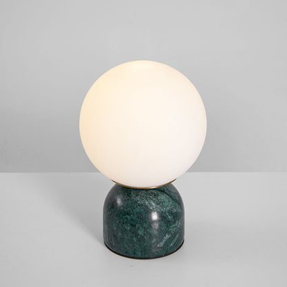 Spherical Glass Globe Accent Lamp with Natural Stone Base for Desk, Nightstand & Side Table | Modern Minimalist Home Lighting Fixture