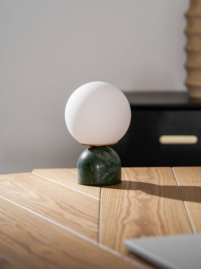 Spherical Glass Globe Accent Lamp with Natural Stone Base for Desk, Nightstand & Side Table | Modern Minimalist Home Lighting Fixture