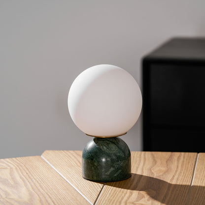 Spherical Glass Globe Accent Lamp with Natural Stone Base for Desk, Nightstand & Side Table | Modern Minimalist Home Lighting Fixture
