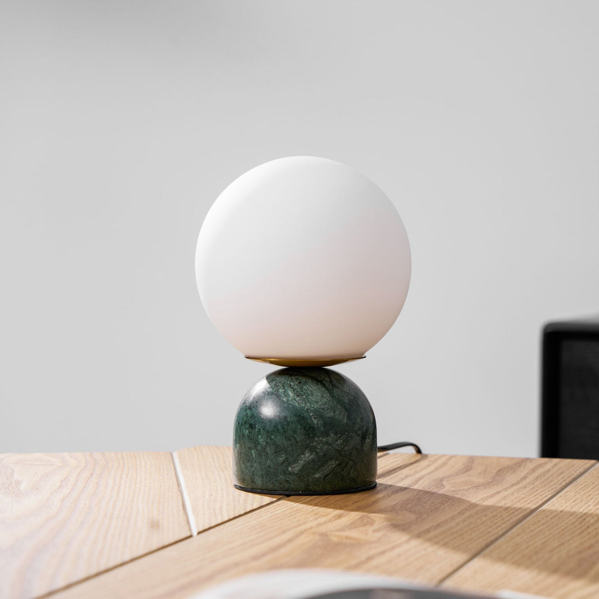 Spherical Glass Globe Accent Lamp with Natural Stone Base for Desk, Nightstand & Side Table | Modern Minimalist Home Lighting Fixture