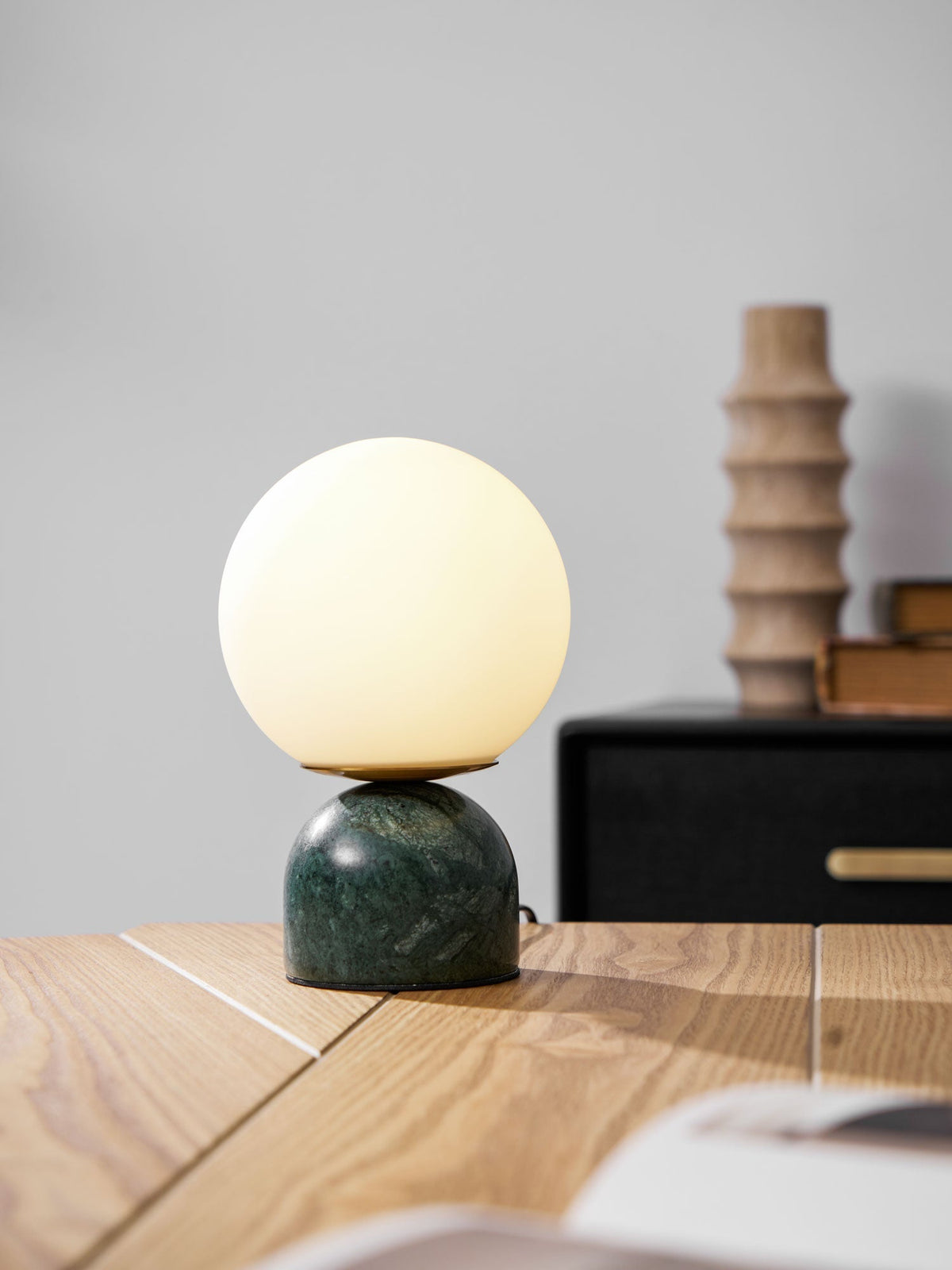 Spherical Glass Globe Accent Lamp with Natural Stone Base for Desk, Nightstand & Side Table | Modern Minimalist Home Lighting Fixture