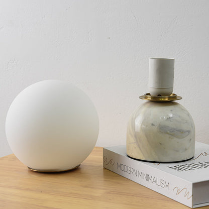 Spherical Glass Globe Accent Lamp with Natural Stone Base for Desk, Nightstand & Side Table | Modern Minimalist Home Lighting Fixture