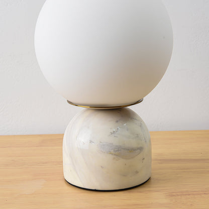 Spherical Glass Globe Accent Lamp with Natural Stone Base for Desk, Nightstand & Side Table | Modern Minimalist Home Lighting Fixture