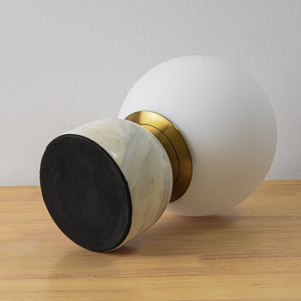 Spherical Glass Globe Accent Lamp with Natural Stone Base for Desk, Nightstand & Side Table | Modern Minimalist Home Lighting Fixture