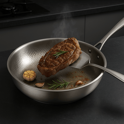 Titanium Skillet 10-12 Inch Uncoated Metal Cookware Compatible with Induction Gas Electric Ceramic Stovetops for Searing Sautéing Frying Pro