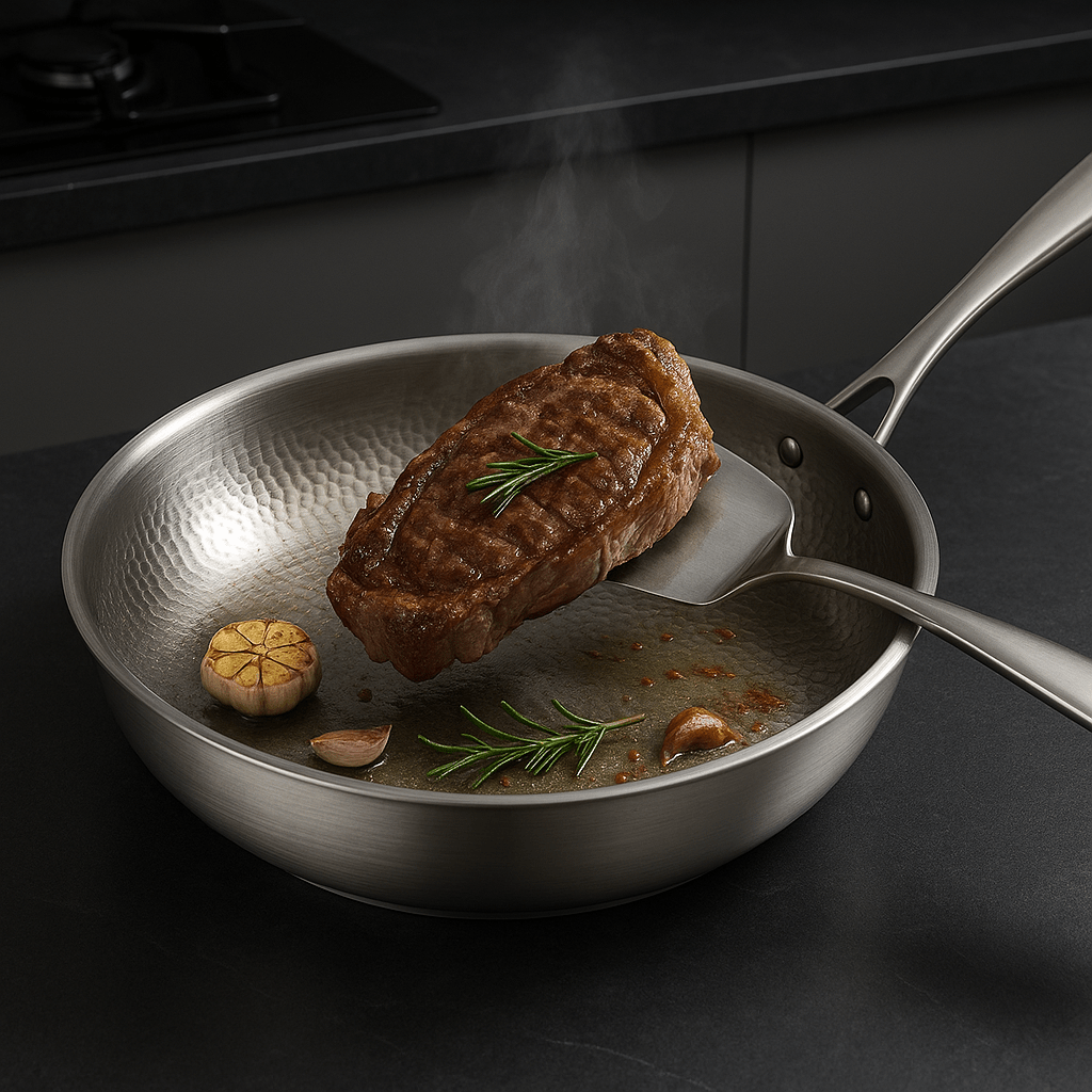 Nonstick Frying Pan with Titanium Coating for Gas Induction Electric Stovetops Metal Utensil Safe Hammered Skillet Dishwasher Safe
