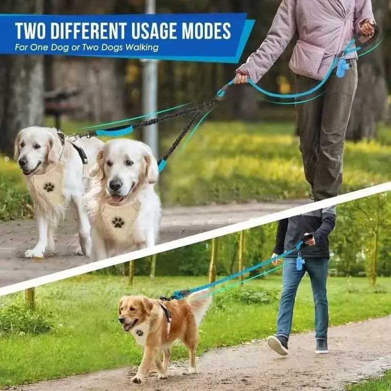 Dual Dog Leash with 360° Swivel and Shock Absorption Feature