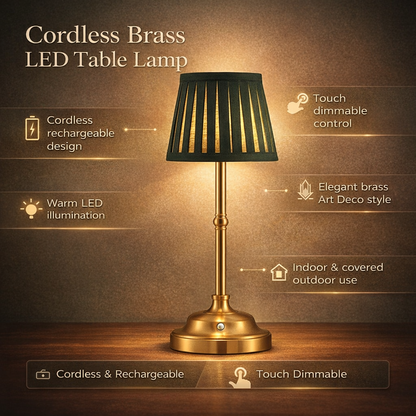 Caden Table Lamp - Cordless Brass, Touch Dimmable, LED
