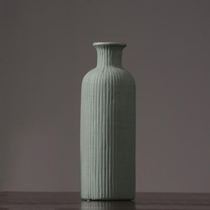 Tall Ceramic Vase with Ribbed Texture in Neutral Colors – Elegant Pottery Home Decor Accent