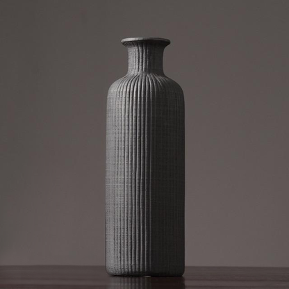 Tall Ceramic Vase with Ribbed Texture in Neutral Colors – Elegant Pottery Home Decor Accent
