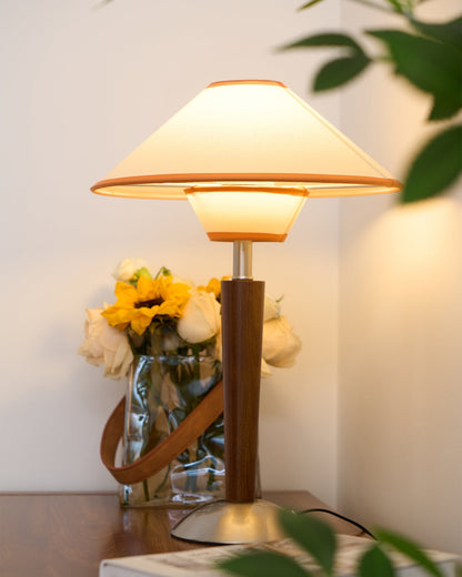 Fabric Shade Table Lamp 17 in for Nightstand & Side Table - Wood Base with E26 Socket for Bedroom Living Room Office Desk Reading Light Mini