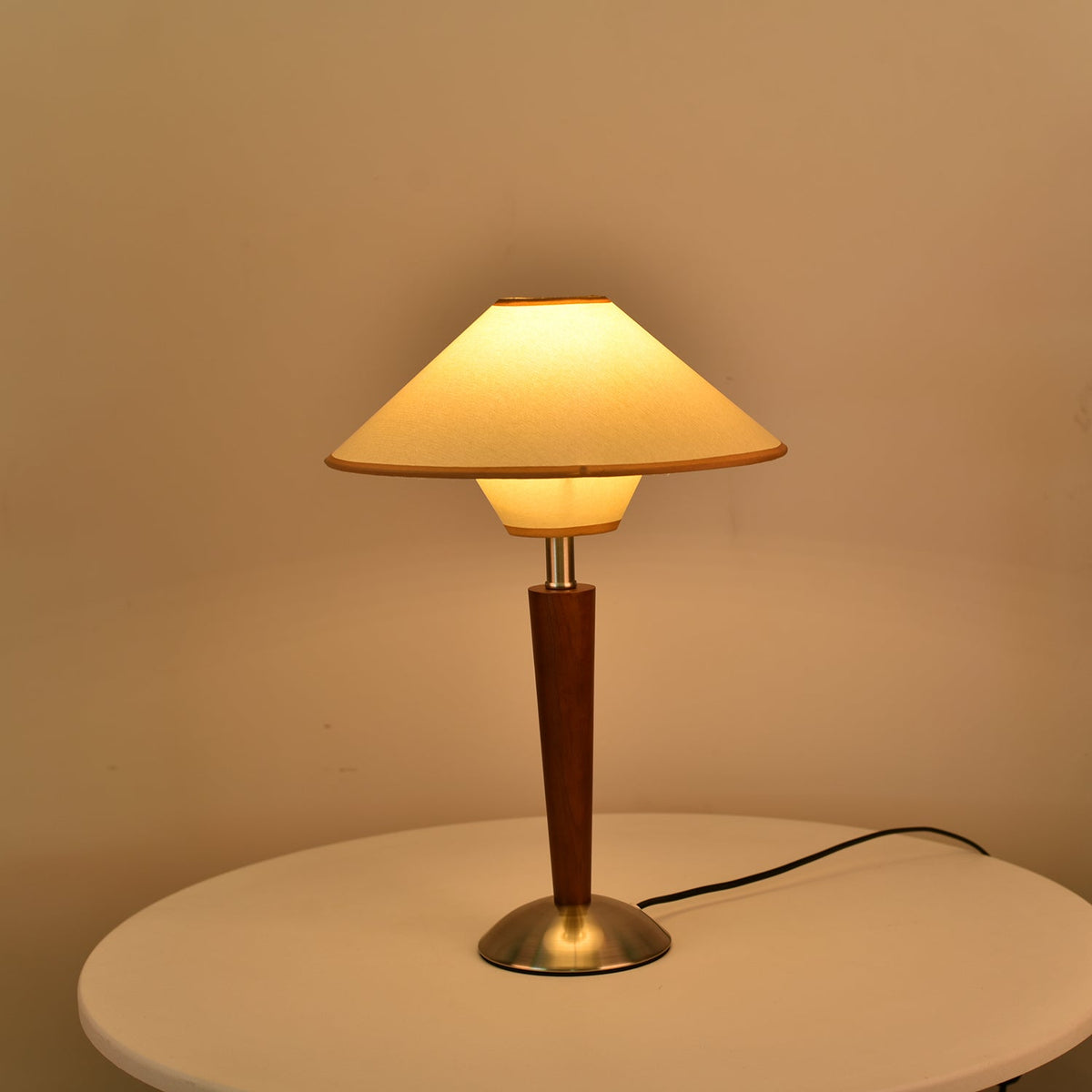 Fabric Shade Table Lamp 17 in for Nightstand & Side Table - Wood Base with E26 Socket for Bedroom Living Room Office Desk Reading Light Mini