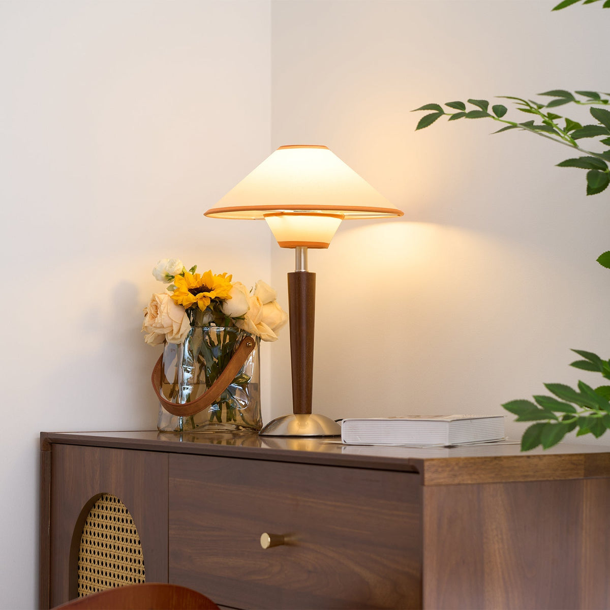 Fabric Shade Table Lamp 17 in for Nightstand & Side Table - Wood Base with E26 Socket for Bedroom Living Room Office Desk Reading Light Mini