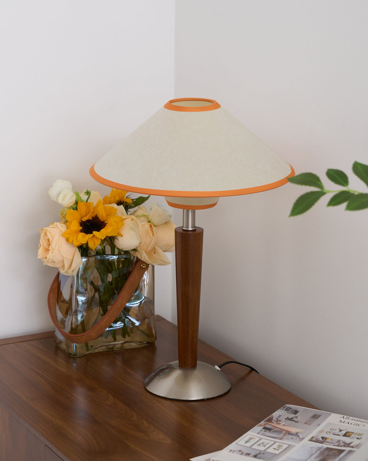 Fabric Shade Table Lamp 17 in for Nightstand & Side Table - Wood Base with E26 Socket for Bedroom Living Room Office Desk Reading Light Mini