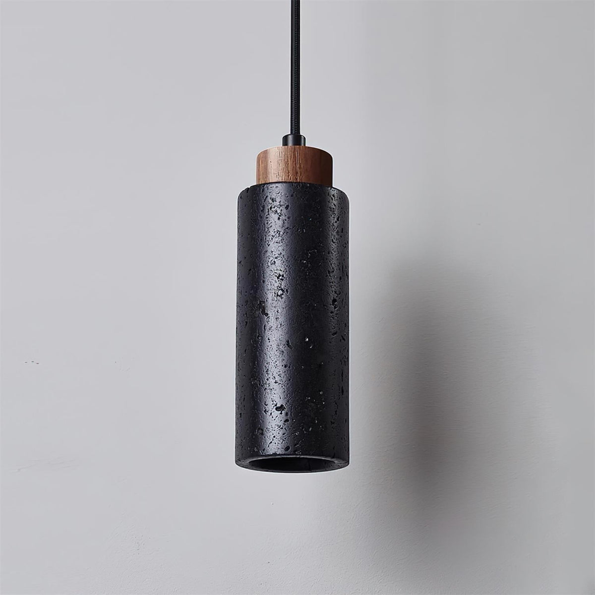 Stone Cylinder Hanging Fixture Natural Wood Accent LED Warm Glow Dining Room Kitchen Island Entryway Ceiling Light 10 inch Neutral Tone Mini
