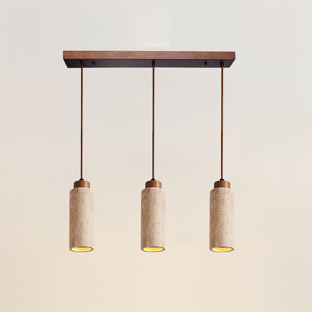 Stone Cylinder Hanging Fixture Natural Wood Accent LED Warm Glow Dining Room Kitchen Island Entryway Ceiling Light 10 inch Neutral Tone Mini
