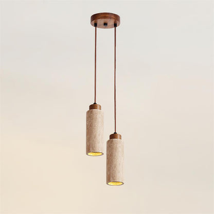 Stone Cylinder Hanging Fixture Natural Wood Accent LED Warm Glow Dining Room Kitchen Island Entryway Ceiling Light 10 inch Neutral Tone Mini
