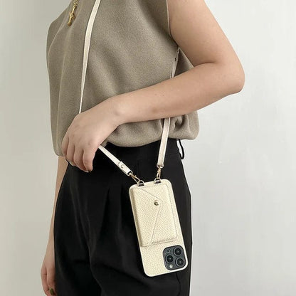 Leather Crossbody Phone Case with Detachable Strap & Card Slot for Women – Hands-Free Smartphone Wallet Holder for iPhone 12 13 14 15 Pro Ma