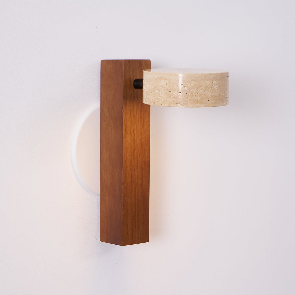 Tilted Wooden Sconce with Beige Stone Shade – 9 Inch Integrated LED Fixture for Bathroom Hallway Entryway Ambient Glow – Dimmable Indoor Wal