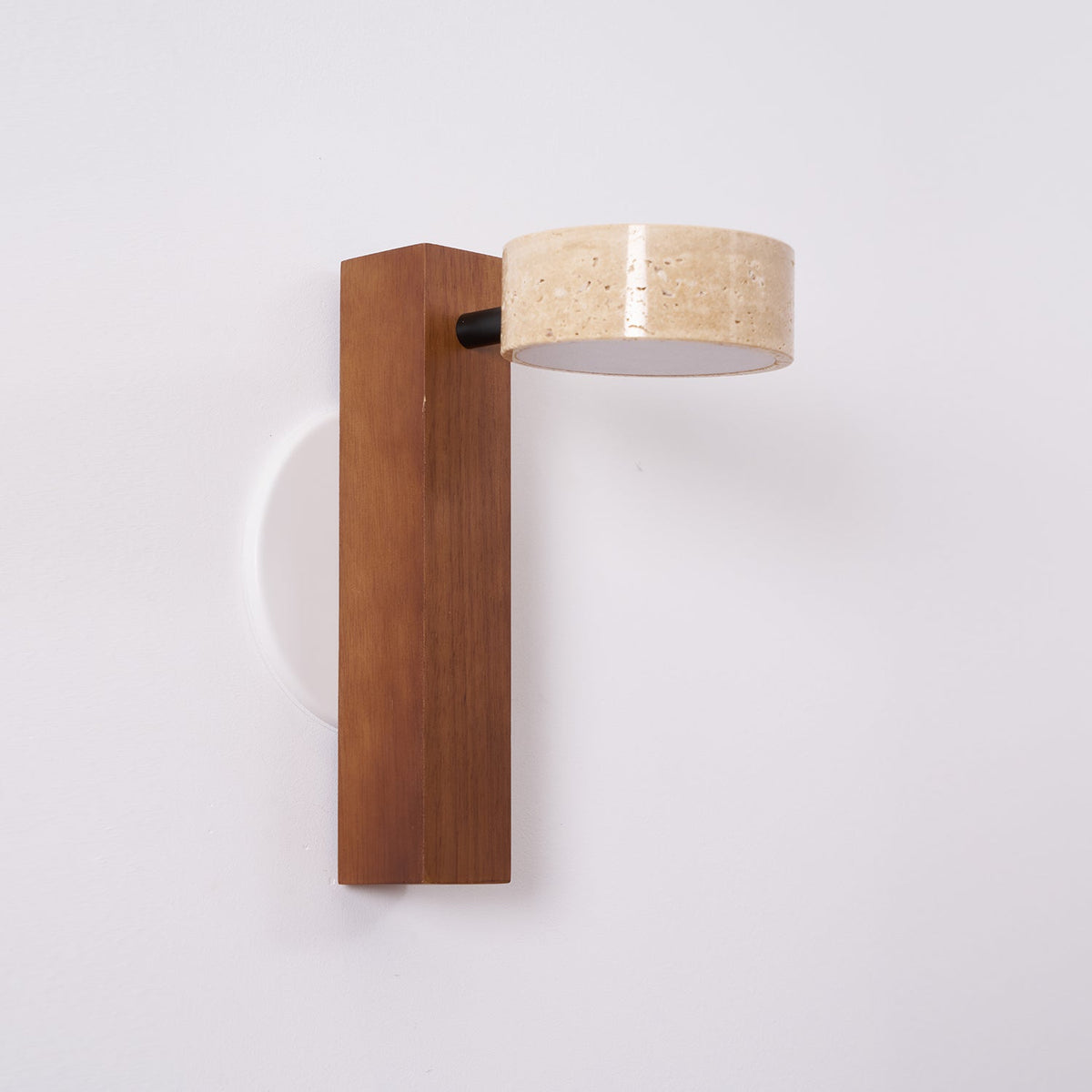 Tilted Wooden Sconce with Beige Stone Shade – 9 Inch Integrated LED Fixture for Bathroom Hallway Entryway Ambient Glow – Dimmable Indoor Wal