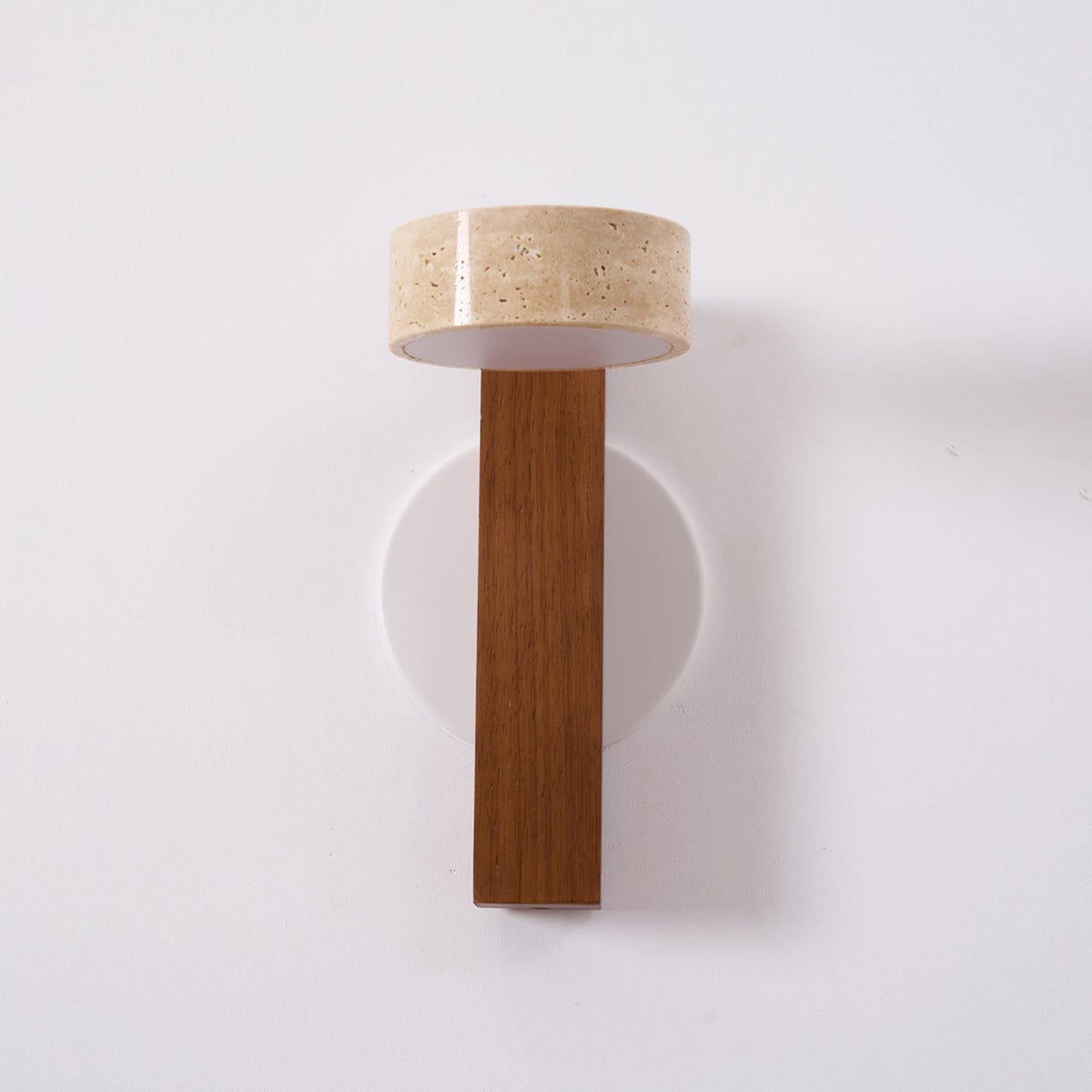 Tilted Wooden Sconce with Beige Stone Shade – 9 Inch Integrated LED Fixture for Bathroom Hallway Entryway Ambient Glow – Dimmable Indoor Wal