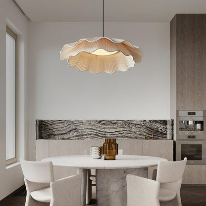Adjustable Hanging Fixture with Metal & Cloth Shade for Overhead Illumination in Dining Spaces