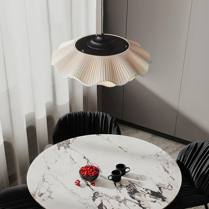Adjustable Hanging Fixture with Metal & Cloth Shade for Overhead Illumination in Dining Spaces