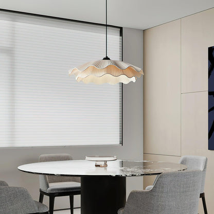 Adjustable Hanging Fixture with Metal & Cloth Shade for Overhead Illumination in Dining Spaces