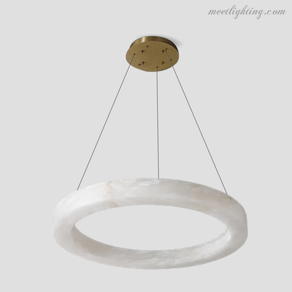 Circular Alabaster LED Ceiling Light with Brass Frame for Dining Room & Living Room | Modern Flush Mount Fixture