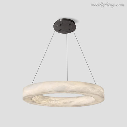 Circular Alabaster LED Ceiling Light with Brass Frame for Dining Room & Living Room | Modern Flush Mount Fixture