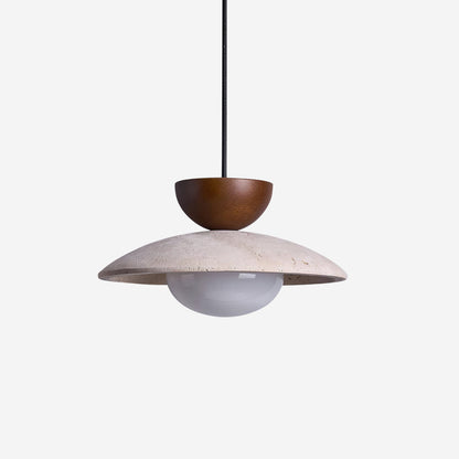 Travertine Glass Hanging Light Fixture with Wood Accent for Kitchen Island Dining Room Overhead Suspension Lamp Adjustable Cord Ceiling Moun