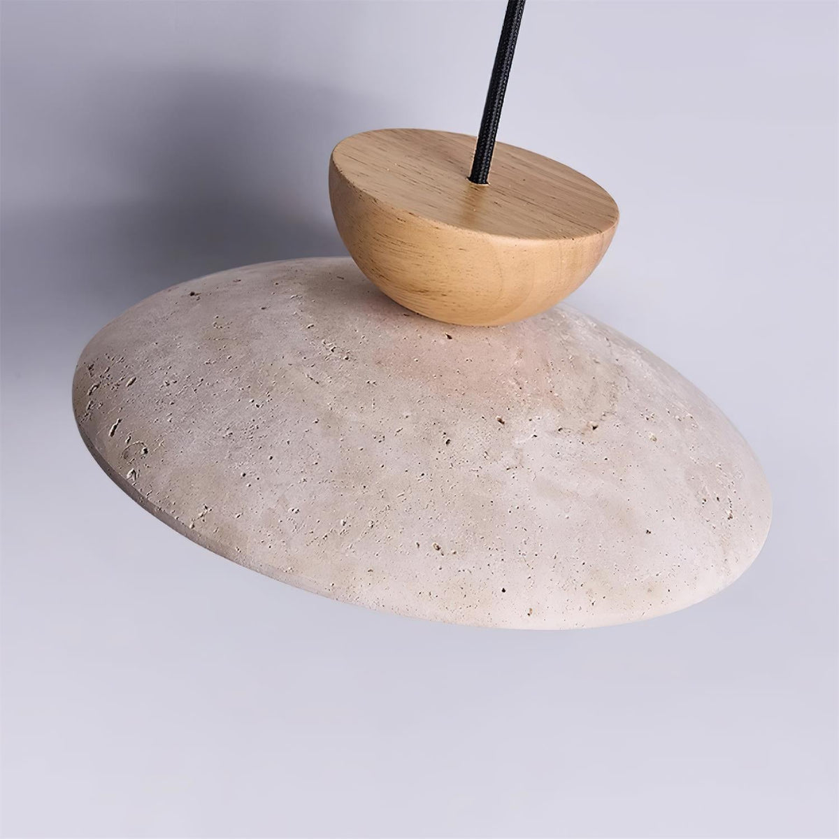 Travertine Glass Hanging Light Fixture with Wood Accent for Kitchen Island Dining Room Overhead Suspension Lamp Adjustable Cord Ceiling Moun
