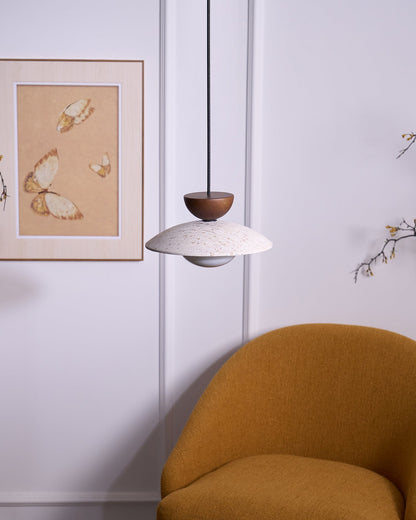 Travertine Glass Hanging Light Fixture with Wood Accent for Kitchen Island Dining Room Overhead Suspension Lamp Adjustable Cord Ceiling Moun