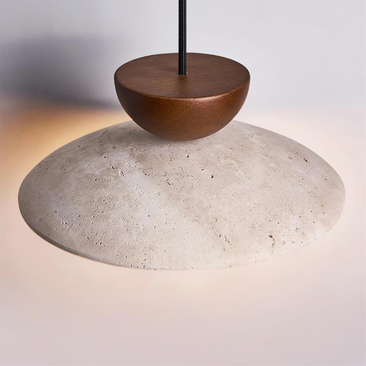Travertine Glass Hanging Light Fixture with Wood Accent for Kitchen Island Dining Room Overhead Suspension Lamp Adjustable Cord Ceiling Moun