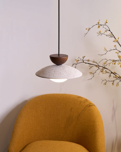 Travertine Glass Hanging Light Fixture with Wood Accent for Kitchen Island Dining Room Overhead Suspension Lamp Adjustable Cord Ceiling Moun