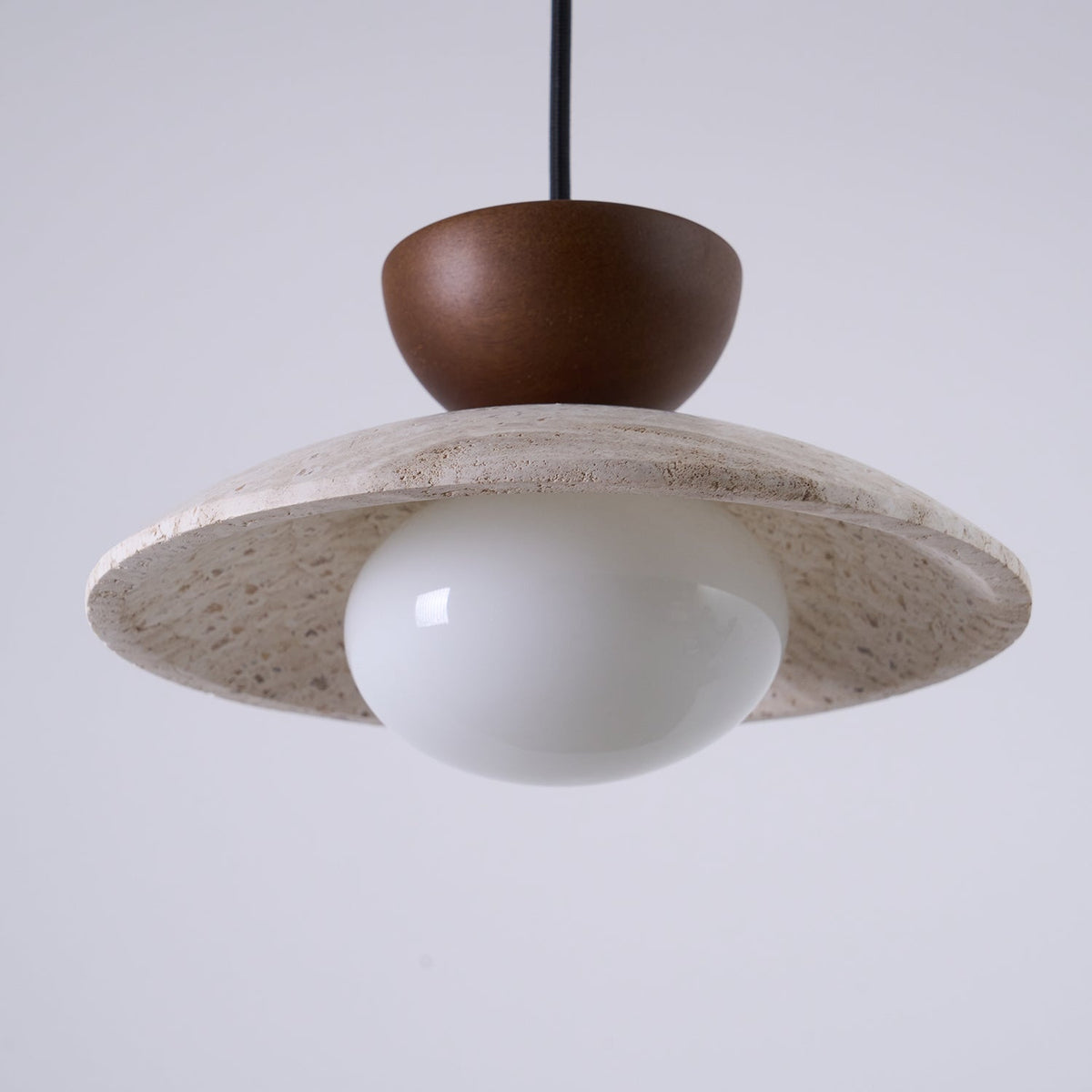 Travertine Glass Hanging Light Fixture with Wood Accent for Kitchen Island Dining Room Overhead Suspension Lamp Adjustable Cord Ceiling Moun