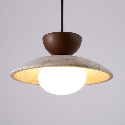 Travertine Glass Hanging Light Fixture with Wood Accent for Kitchen Island Dining Room Overhead Suspension Lamp Adjustable Cord Ceiling Moun