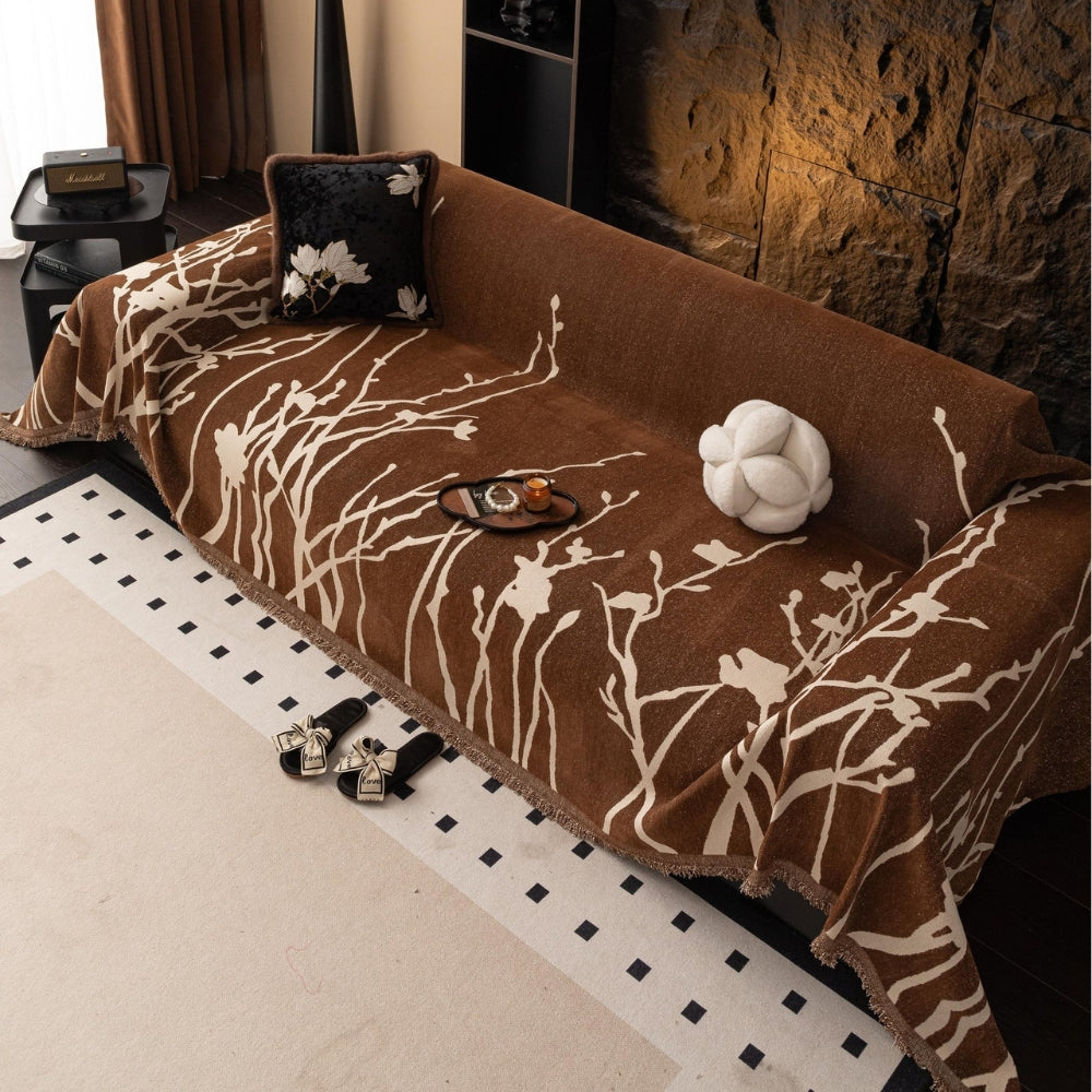 Tidal Chenille Sofa Cover - Ultra-Soft Fabric, Elegant Branch Pattern