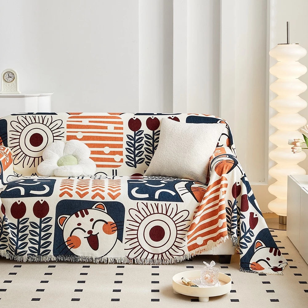 Tidal Sofa Cover - Cotton Linen, Jacquard Design, Lightweight