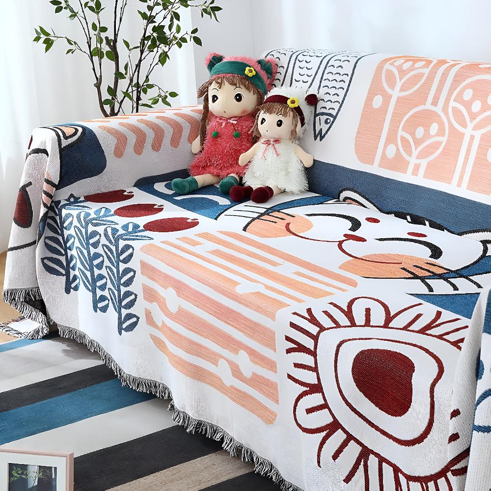 Tidal Sofa Cover - Cotton Linen, Jacquard Design, Lightweight