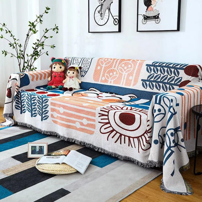 Tidal Sofa Cover - Cotton Linen, Jacquard Design, Lightweight