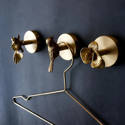 Solid Brass Animal Wall Hook Gold Finish for Coats Hats Bags – Bird Deer Dragonfly Flower Goldfish Rose Decorative Hardware Entryway Bedroom