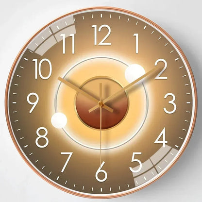 Round Wall Clock Silent Non-Ticking 8-Inch Gradient Gold Digital Face Battery Operated for Bedroom Living Room Office Decor